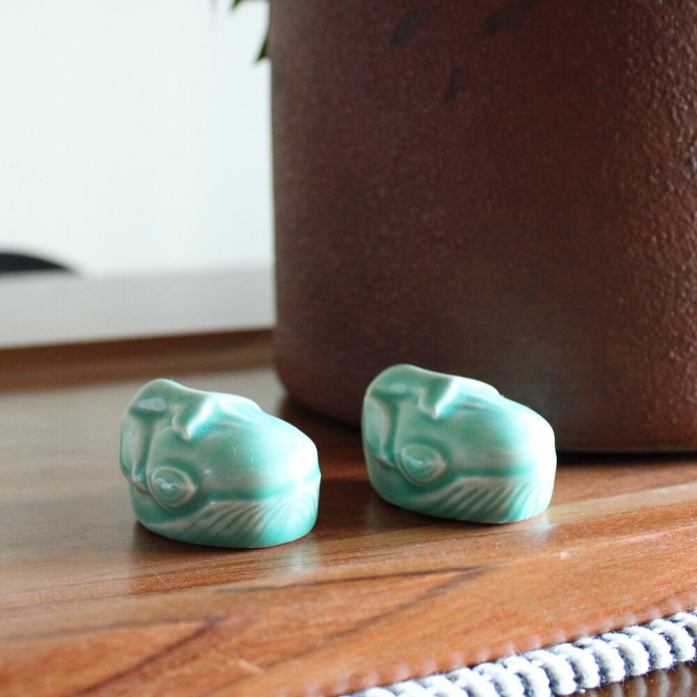 set of 2 ceramic light turquoise whales